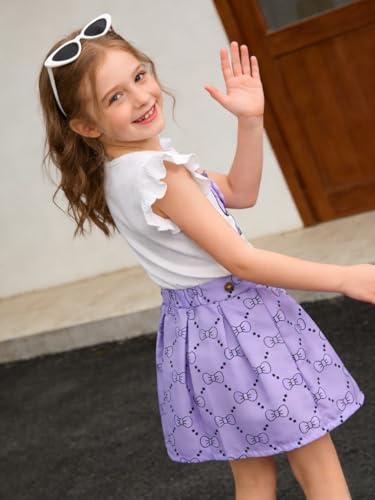 Image of Azmxynol Toddler Girls Clothes Cap Sleeve T-Shirt + Bowknot Print 2pcs Summer Shorts Outfit Set For Girls, Size 4-8 Years