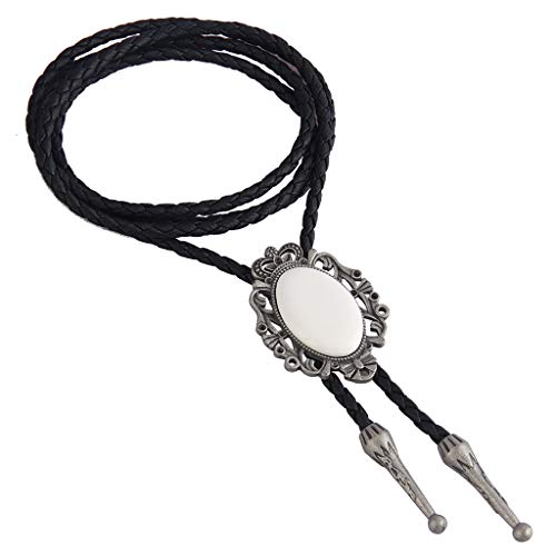 Image of GelConnie Bolo Tie for Men Women Western Cowboy Turquoise Leather Necktie | Natural Stone Bolo Tie Necklace for Women Rodeo Cowboy Leather Necktie Native American Western Cowgirl Ties Adjustable Cord