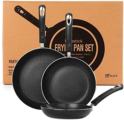 Frying Pan 3-Piece Set, Nonstick Skillet Set for Induction Cookto...