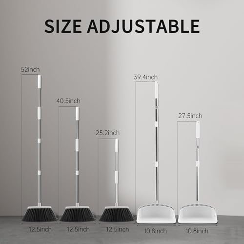 Image of Broom with Dustpan Combo Set, Hand Broom and Dustpan Set for Sweeping Indoor Angle Broom for Home Office Kitchen Lobby Floor Pet Hair Indoor&Outdoor Cleaning (White&Gray)