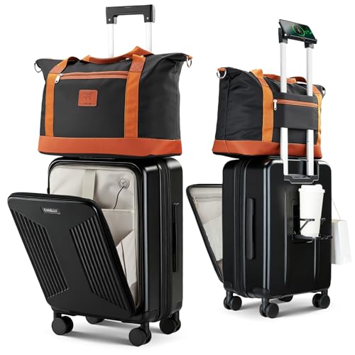 Image of Carry on Luggage Top opening Suitcases, Expandable with Cup Holder and USB Charging Port,Lightweight with Front Pocket Rolling Suitcases with Spinner Wheels