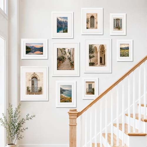 Image of 6 Pack 4x6 Frames, Mat for 3.5x5 Photos, Shatter HD Plexiglass | Removable mat fits two photo sizes, slim frame with stand for horizontal & vertical tabletop & wall mount