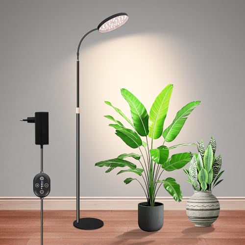 SENCHIKER lámpara para plantas de 24V, LM281B+ & 660nm, Luz de Cultivo de Espectro Completo con Temporizador, regulable en 5 niveles, altura ajustable 50-136cm, 20W 350μmol/m²/s@15cm