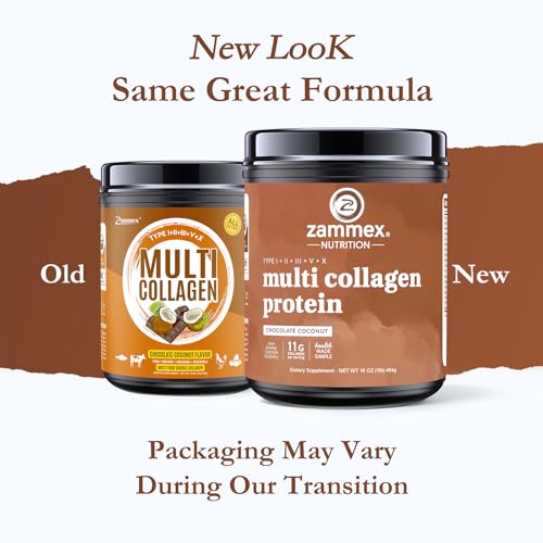 Image of Zammex Multi Collagen Protein Powder, Type I & III & V & X, Hydrolyzed Collagen Peptides for Women & Men, Supports Hair and Skin, Gut Health, 41 Servings, Chocolate
