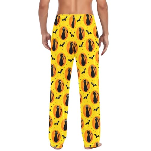 Men's Halloween Spooky Cats Pajama Pants with Pockets - Straight Fit Cotton Sleep Bottoms for Lounge & Nightwear#5093