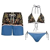 Howilath Hawaiian Palm Tree Floral Couples Swimsuits 2 Piece Set Fashion Swim Trunks for Men & Bikini for Women with Adjustable Straps