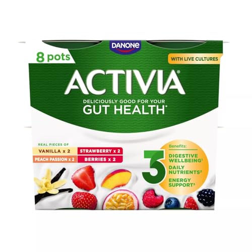 Activia Strawberry & Yellow Fruits 0% Fat and No Added Sugar Yogurt 115 g (Pack of 8)