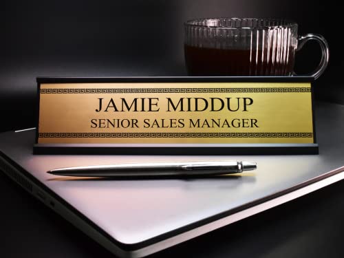 Badgemaster Custom Personalised Engraved Gold Aluminium Office Home Desk Name Plaque Decorated Silver Front Plate Bespoke Modern Gift Teacher Graduate Manager Assistant Executive