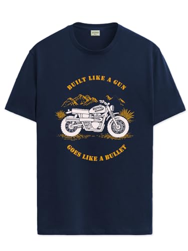 Image of ADRO Men's Royal Bike Design Printed 100% Cotton T-Shirt - Regular Fit, Printed T-Shirts for Men