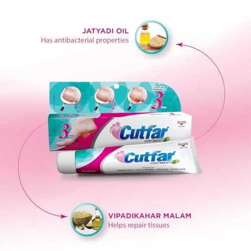 Image of Ban Labs Cutfar Ointment 25g (Pack of 2) | Cracked Heel Repair Cream | Foot Care Ointment for Dry Rough Skin, Cuts & Painful Heels | Winter Foot Care Deep Moisturizing Heel Care | Softens Hard Skin