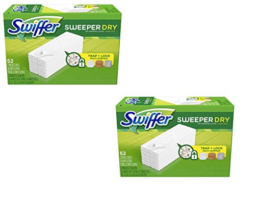 Swiffer Sweeper Dry Mop Refills for Floor Mopping and Cleaning, All Purpose Floor Cleaning Product, Unscented, 52 Count, 5 Pack