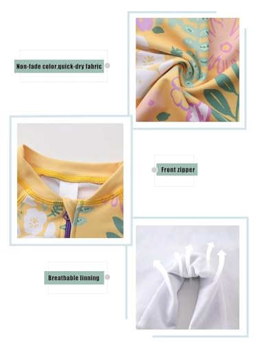 Image of Girls Rash Guard Swimsuits One Piece Bathing Suits for Girls UPF 50+ Sun Protection Short Sleeve Sunsuits Zipper
