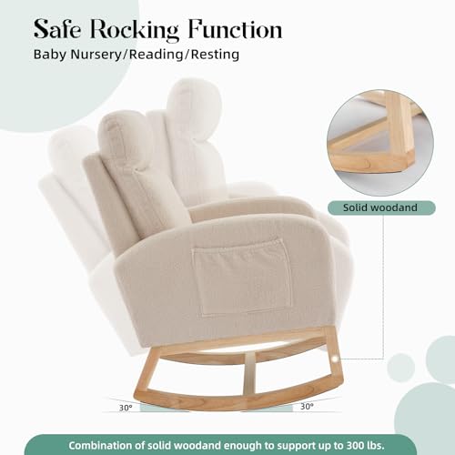 Image of GarveeHome Rocking Chair Nursery,Glider Chair Nursery Chair with High Back and Side Pocket, Rocking Accent Armchair with Rubber Wood Legs for Living Room /Bedroom /Nursery