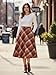 Belle Poque Women Retro Plaid Skirts Mid Calf 50s 60s 70s Fall Winter Thanksgiving Gathering Skirt Orange Red Plaid M