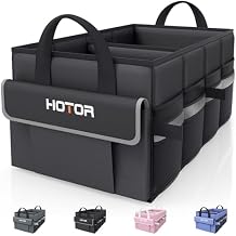HOTOR Trunk Organizer - Car Organizer with 5 Pockets, Trunk organizer for SUV, Sedan & Van, Car Organization with Sturdy Base Panel for Car Accessories, Black, 2 Compartments, 23.6"14.2"10.6"