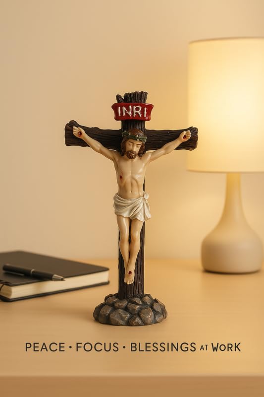Image of UNIq INRI Jesus Statue Crucifix | Christmas Prayer & Xmas Dcor Showpiece | Spiritual God Idol for Car Dashboard, Home Church & Office Desk | Vastu Positive Energy Gift Item