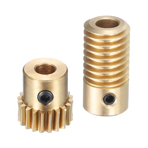 Image of uxcell Worm Gear Set - 0.5 Module 20:1 Reduction Rate 5mm Hole Dia Gear Shaft and 4mm Hole Dia Gear Wheel 20T Drive Gear Box (Brass)