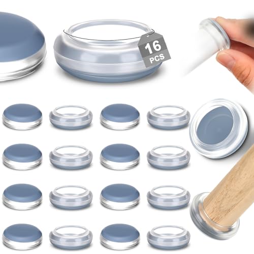 Kathfly 32 Pcs 1 Inch Round Chair Leg Floor Protectors Furniture Sliders Pads for Chairs Sofa Table Glides Anti-Scratch Noise Proof Leg Protector Cover for Carpet Hardwood Tile Floor(Blue, Clear)