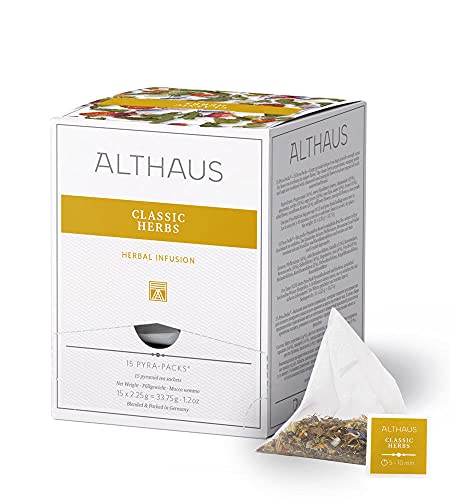 Althaus Té Classic Herbs - Té de hierbas en bolsa de pirámide PYRA PACK, té de hierbas naturales de hierbas clásicas de té de hierbas aromáticas, 15 x 2,25 g