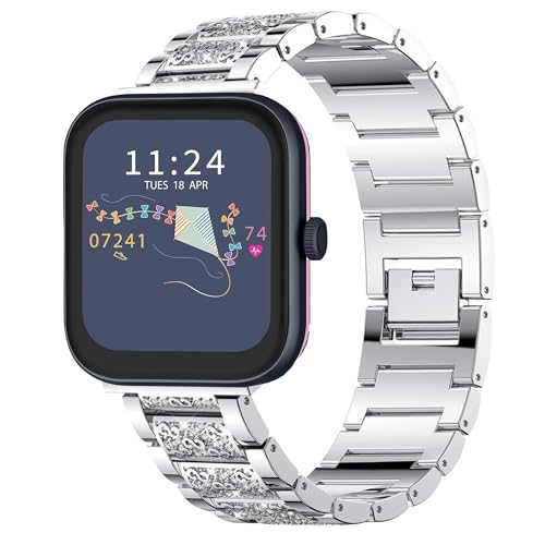 Blueshaweu Compatible for RADLEY Series Smartwatch 18mm 20mm 22mm Jewelry Bling Diamond Metal Dressy Strap Accessories Sports Band Compatible for RADLEY Series 32/20/ 19/46/10 Watch (Silver, 20mm)