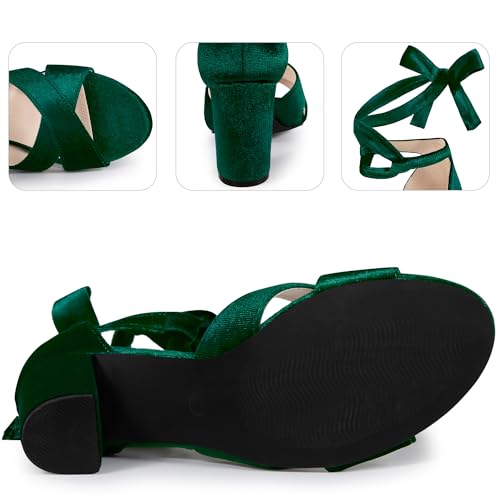 Perphy Velvet Chunky Heel Cross Strap Lace Up Sandals for Women4