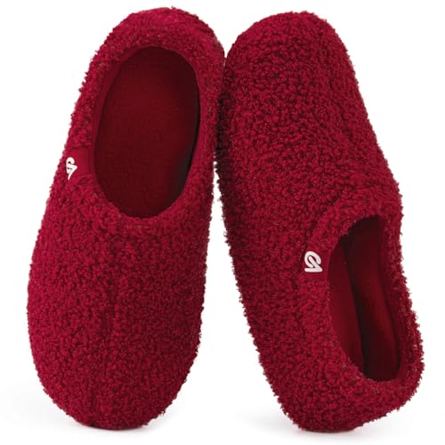 VeraCosy Damen Memory Foam Filz Hausschuhe Geschlossener Ferse Pantoffeln Mit Polarvlies-Futter, 38/39 EU, Rot