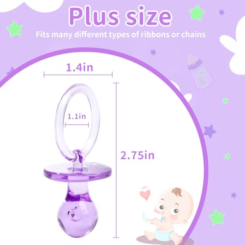 Image of Pacifiers for Baby Shower Game, 36 Plastic Pacifiers for Baby Shower Decoration DIY, Large Size Baby Shower Pacifiers, Gender Reveal Party Table Scatter /Hunt Baby Shower Game Props(Purple, 2.75 in)