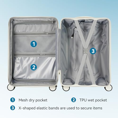Image of 20 Inch Carry On Luggage with Spinner Wheels,PC Expandable Hard Shell Suitcase with USB Port,Lightweight Travel Luggage Airline Approved for Men Women (White)