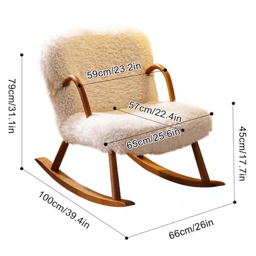 Modern Rocking Chair with High Backrest,Teddy Fabric Rocker Glider Chair,Upholstered Nursing Armchair with Wooden Base,for Nursery, Living Room,Bedroom(Off White)
