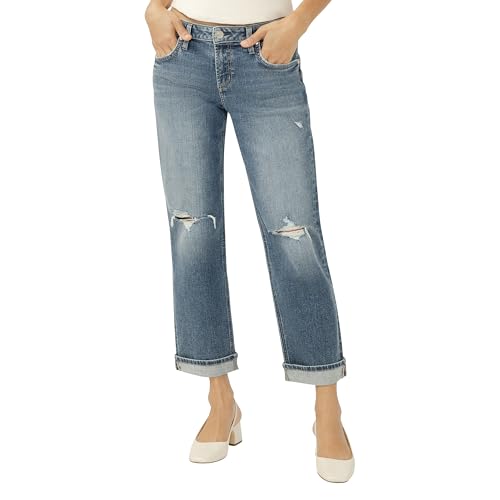 Silver Jeans Co. Women's Chelsea Boyfriend Mid Rise Straight Leg Jeans
