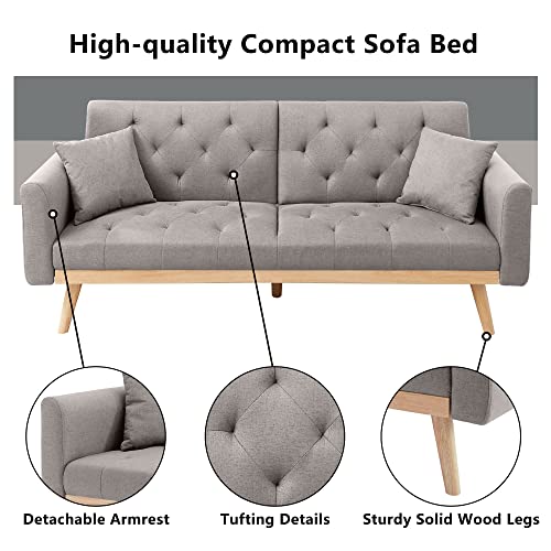 Dklgg Modern Futon Sofa Bed, Convertible Bed Folding Linen Fabric Sofa Bed Couch With Two Pillows, Adjustable Backrest Loveseat Couch Sofa, Sleeper Sofa Couch With Removable Armrests For Living Room #TOP2