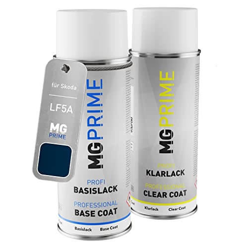 MG PRIME Autolack Sprühdosen Set für Skoda LF5A / Z5 Pacific Blue Basislack Klarlack Spraydose 400ml