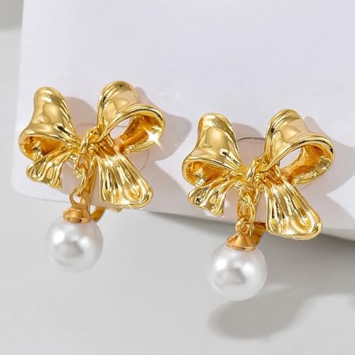 Aretes clip dorados con diseño de lazo para mujer miniatura 7