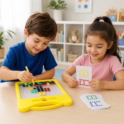 Image of Little B Magnetic Drawing Board for Kid Magnetic Dot Art Game for Toddlers Best Indoor Game for Kids Best Toy for Kids. (Yellow)
