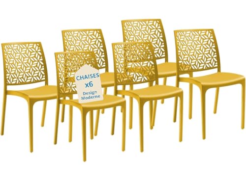 Tomaino - Chaise de cuisine en plastique - Lot de 6 chaises empilables en plastique avec accoudoirs pour l'intérieur et l'extérieur - Chaises pour jardin,...