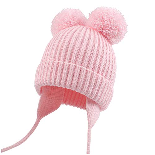 Duoyeree Kids Baby Hat Soft Warm Toddler Girl Beanie Caps with Big Poms for Fall Winter Pink 3-7...