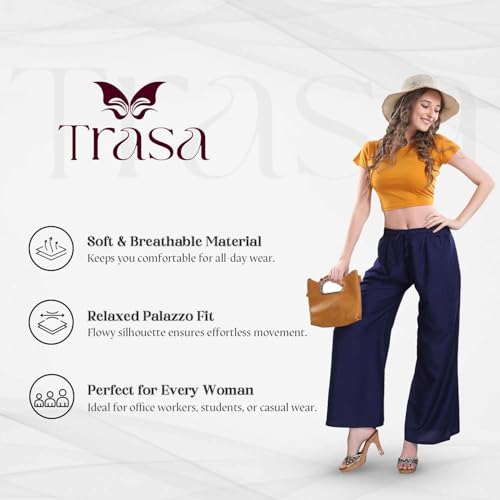Image of TRASA Women's and Girls Cotton Reyon Regular Fit Palazzo Pants - Available Size - L, XL, 2XL, 3XL
