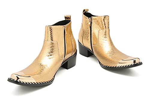 Santimon Mens Chelsea Boots Party Dress Casual Genuine Leather Beaded Zipper Metal Square Toe Ankle Boots Fashion Prom Wedding Tuxedo Western Ballroom Disco Cowboy Chukka Boots for Mens4