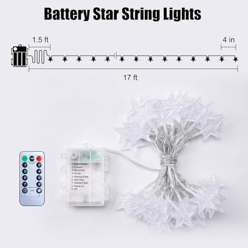 Brightown STAR STRING LIGHTS Battery Operated - 17 Ft 50 Led Star Fairy String Lights thumb #5