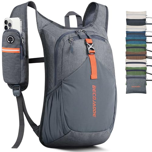 BECOJADDE 15L Wanderrucksack Herren Kleiner Rucksack Damen Leichter Daypack Tagesrucksack Faltbarer Trekkingrucksack für Camping Outdoor Wandern Travel Grau