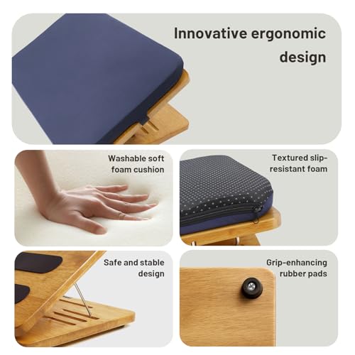 Foot Rest for Under Desk at Work - Wooden Adjustable Office Footrest with Foam Cushion Pad, 4 Heights & Ergonomic Anti-Slip Design for Home & Office (Natural) - Image 6