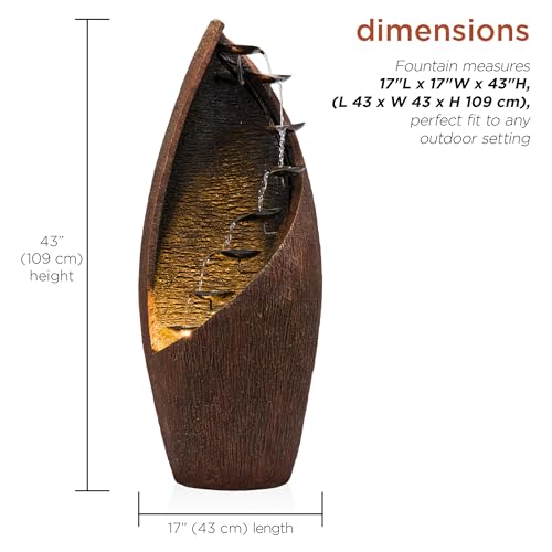 Image of Alpine Corporation 43 inch Tall Outdoor Floor Contemporary Tiered Bronze Metal Water Fountain with LED Lights, Stylish Outdoor Water Feature for Garden and Patio Decor, Brown