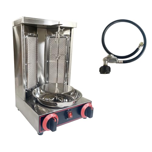 WYDDDARY Shawarma Grill Machine with 2 Burners LP Gas Kebab Gyro Grill Machine Vertical Rotating Broiler for Commercial and Home Use