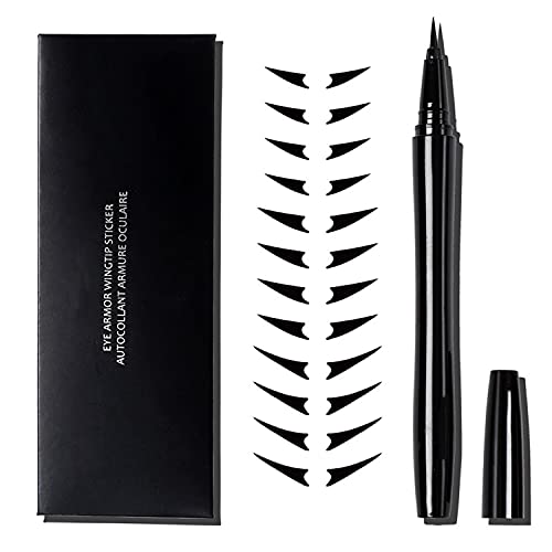 MAEPEOR Eyeliner Stamp Black Eyeliner with Winged Stencils Long Lasting Waterproof and Smudgeproof Liquid Eyeliner Easy to Use for Beginner or Makeup Artist (Black, Winged Stencils)