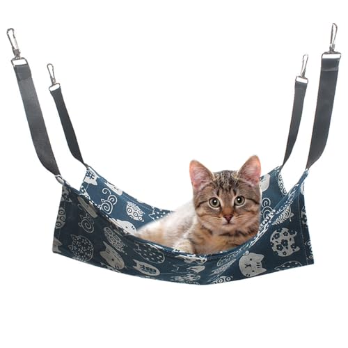 MAEXUS 猫 ハンモック 吊り下げベッド ケージ ゲージ用 猫べッド 春夏用 軽量 通気性 耐荷重10KG ペットベッド 猫用ハンモック 洗濯可能 金属フック 猫はんもっくケージ用 サイズM 35cm x 35cm (ブルー)