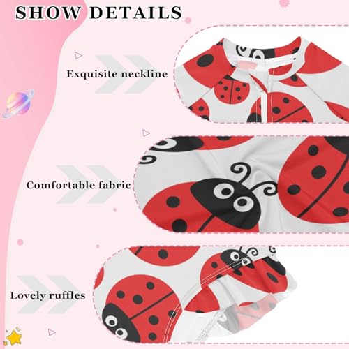 Girls One Piece Swimsuits Long Sleeve Swimsuit Zipper Bathing Suits Ladybugs Insect Red3
