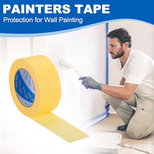 Image of PATIKIL Painters Tape 2 Inch x 55 Yards, Adhesive Masking Tape Yellow Paint Tapes for Wall Painting DIY Artist Craft Arts Decoration Labeling