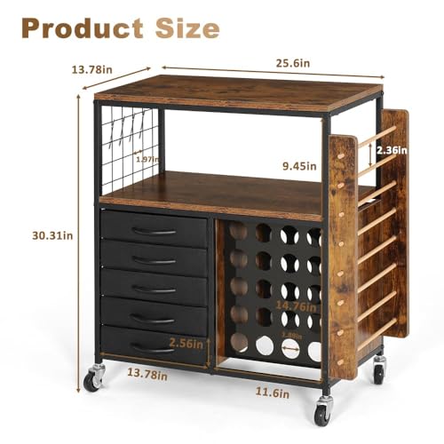 Image of LUCKUP Organization and Storage Craft Table for Cricut Machines, Rolling Cart Cabinet with 28 Vinyl Roll Holders and 5 Drawers, Heat Press Stand Crafting Storage Cart with Hooks, Black (Black)