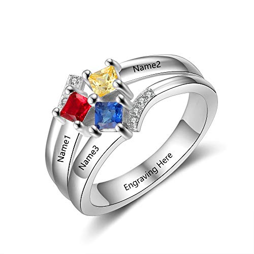 Personalized Mother Rings with 3 Simulated Birthstones Family Anniversary Women Rings Custom Grandmother Daughter Jewelry (7)