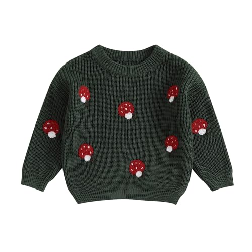 Image of Toddler Baby Girl Knit Sweaters Oversized Long Sleeve Embroidery Shirt Top Newborn Infant Cute Fall Winter Clothes